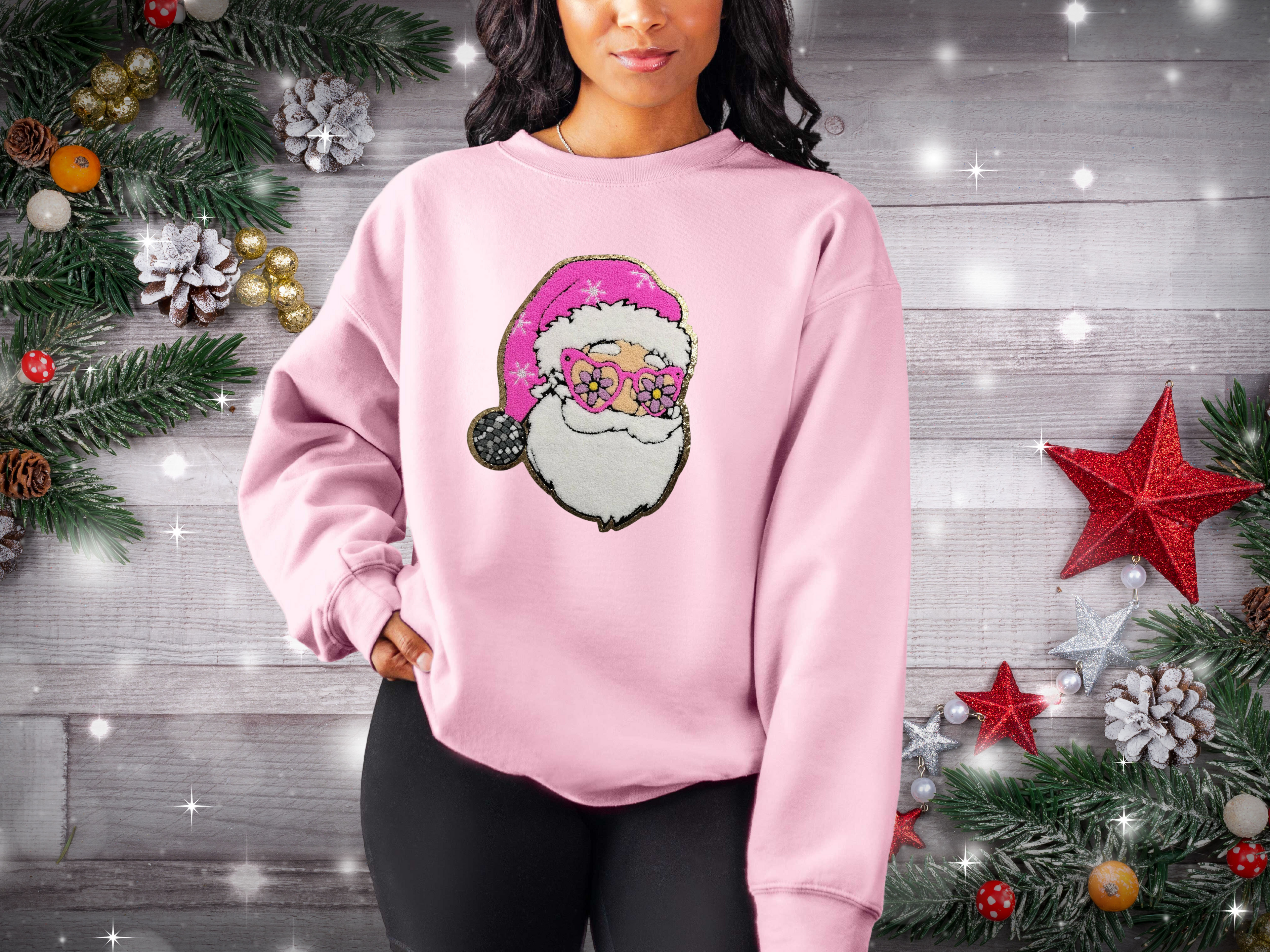 Pink Santa Chenille Sweatshirt